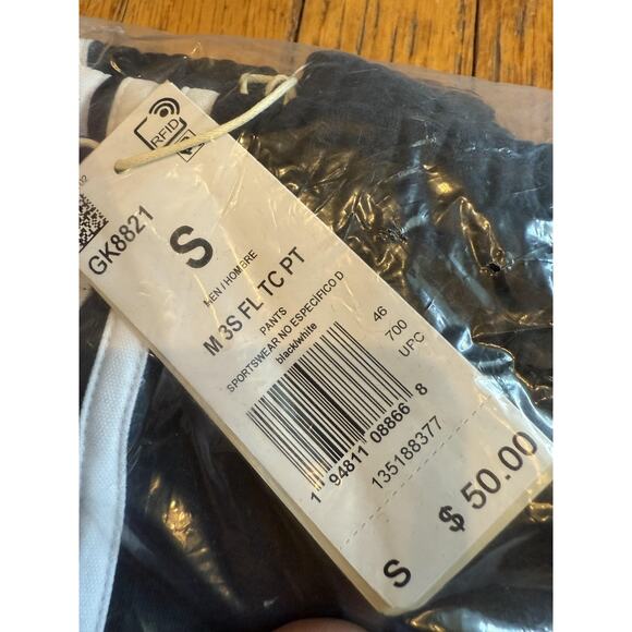 Adidas Pants Mens Small Black White 3-Stripes M 3S FL TC PT Fleece Joggers NWT - Picture 5 of 7